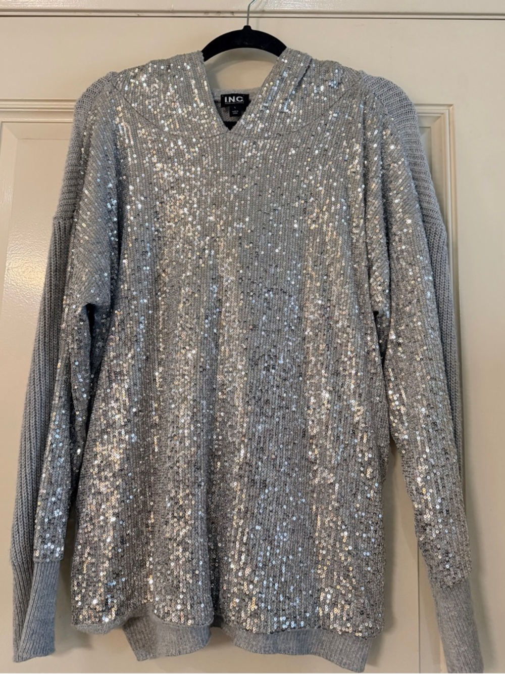 INC International Concepts Silver Sequin V-Neck Pullover - Picture 5 of 7